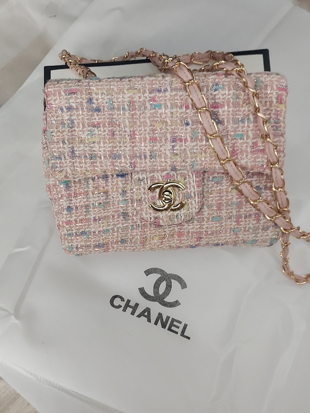 CC Beaute Tweed Baby Pink Chain Crossbody VIP GWP